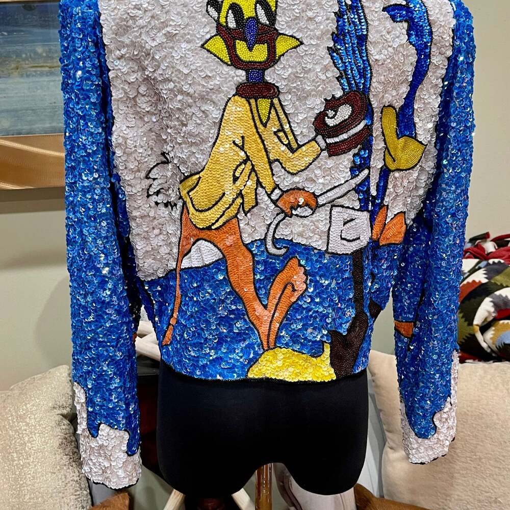 Vintage French Collizioni Sequin Jacket Looney Tunes Wile E. Coyote Road Runner - Picture 2 of 2